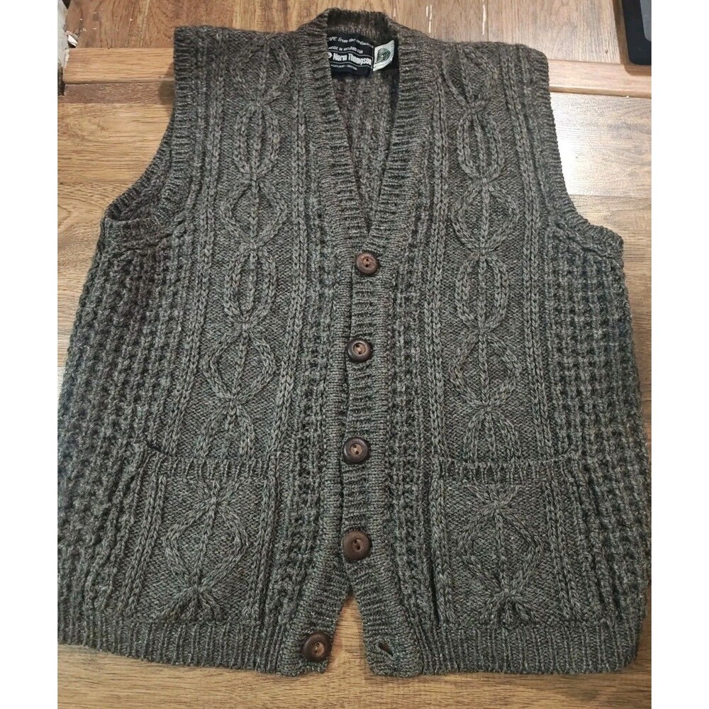 VTG Norm Thompson Mens Fisherman 100% Irish Wool Zip Vest Size 38 Pockets